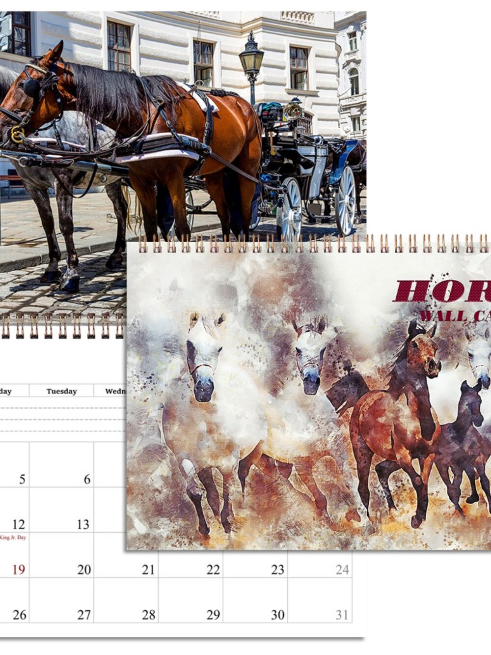 2027 Spiral-bound Wall Calendar (Horses) - 12 Months Desktop/Wall Calendar